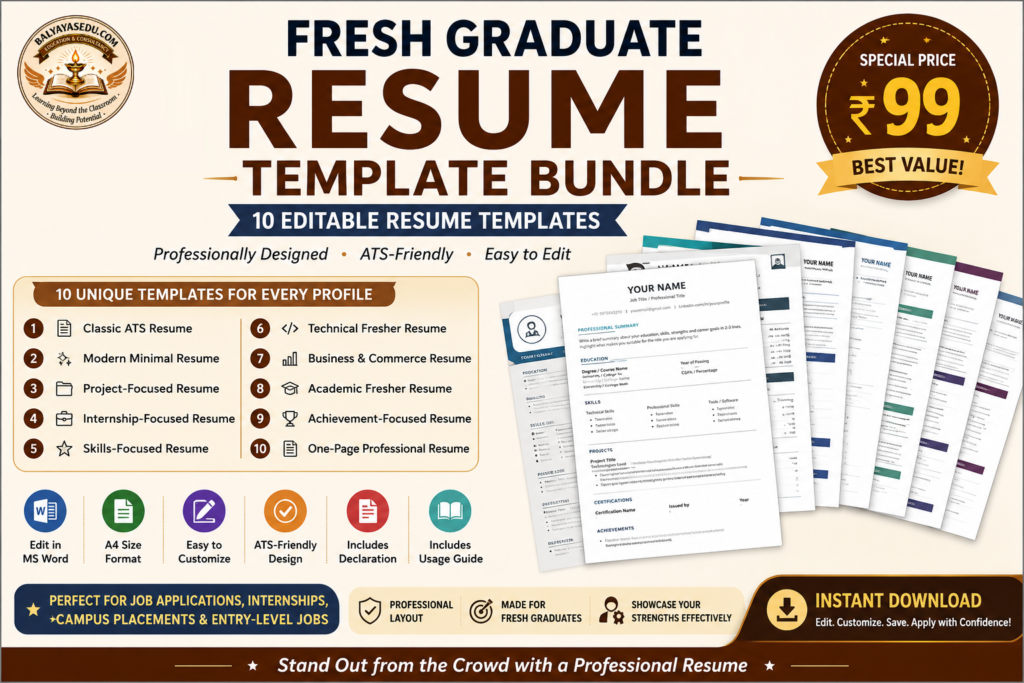 fresh graduate resume template bundle – 10 editable ats friendly resume templates