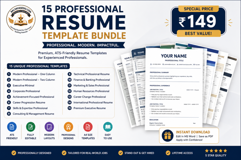 15 professional resume templates bundle – editable ats friendly word templates